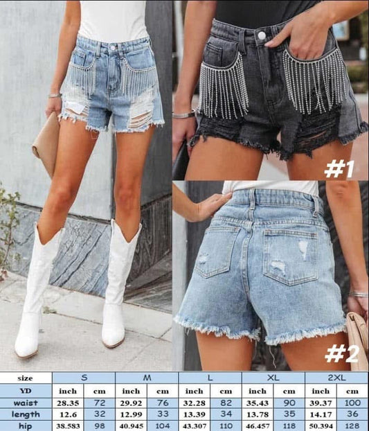 Jean Shorts w/ Diamond Fringe