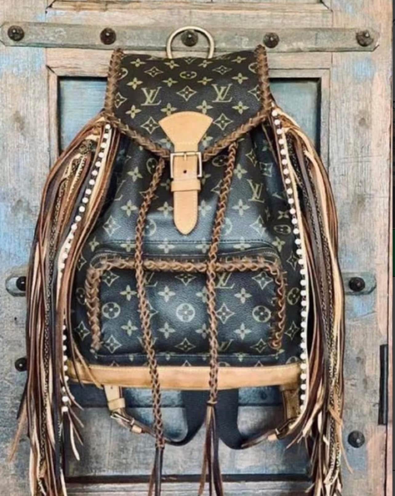 LV Inspired Fringe Backpack